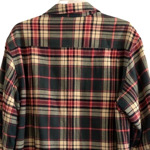 LL Bean Flannel Shacket Mens M Olive Plaid Fleece Lined Button Up Shirt Jacket - Picture 5 of 12